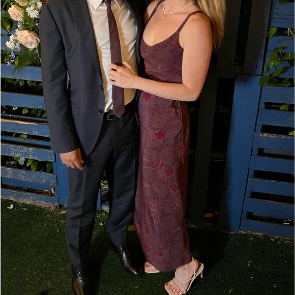 VINTAGE 1990s Beyer Too! Burgundy Cottage Floral Slip Maxi Dress Size 5 - Picture 13 of 13